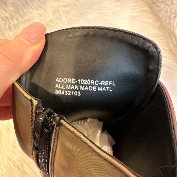 PLEASER Adore Chromatic Reflective Rainbow Platform Stiletto Heels Lace-Up Boots - Picture 13 of 15